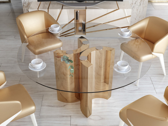 Mesa redonda cristal y dorado - Tienda muebles en Madrid - Muebles Valencia
