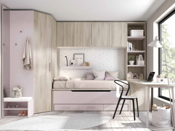 Dormitorio juvenil moderno color malva - Tienda de muebles en Valencia