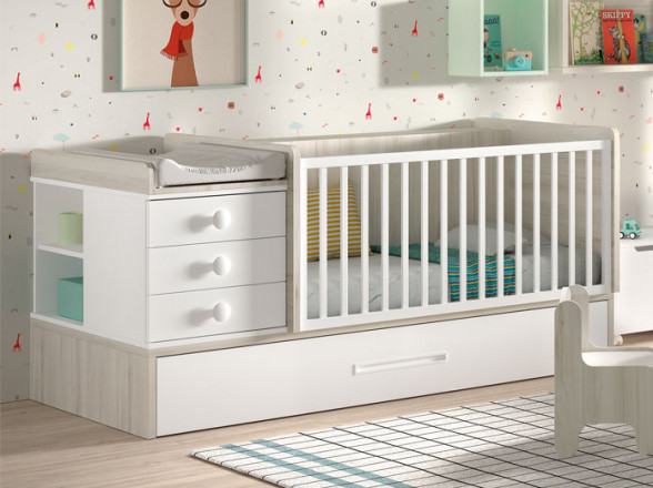 ▷ Dormitorio de bebé con cuna, armario y cambiador - ®