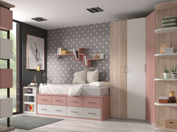 Dormitorio juvenil con compacto y escritorio en promoción