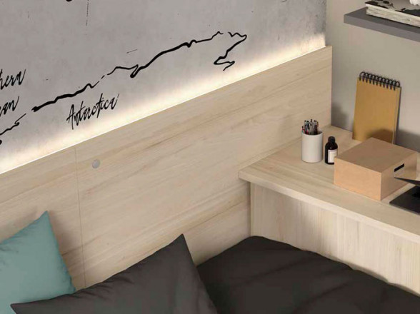 Dormitorio juvenil con litera en oferta  Muebles Valencia® Acabado A  Canela - Unicolor Sonrie Acabado B Rosa pastel - Unicolor Sonrie