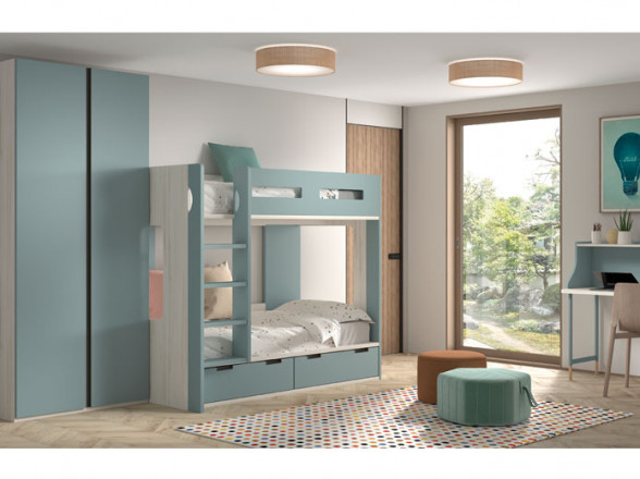 Litera de madera para habitación juvenil moderna