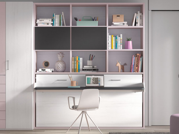 Escritorio juvenil con estanterías | Muebles Valencia® Acabado A Tiza -  Base ForEv Acabado B Piedra - Unicolor ForEv Acabado C Pink - Unicolor ForEv