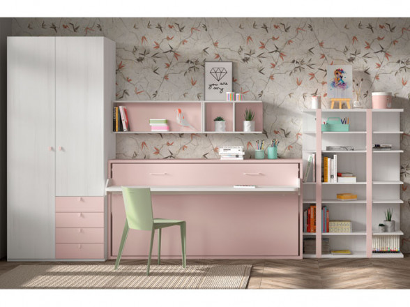 Escritorio juvenil con estanterías | Muebles Valencia® Acabado A Tiza -  Base ForEv Acabado B Piedra - Unicolor ForEv Acabado C Pink - Unicolor ForEv