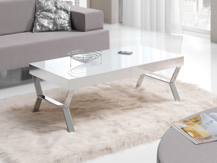 Mesa de centro elevable de cristal y acero | Muebles Valencia ® Acabado  Extra Blanco - Cristales Indesan