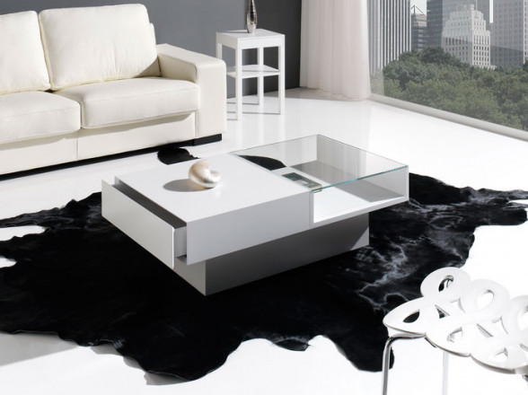 Mesa de centro elevable de cristal y acero | Muebles Valencia ® Acabado  Extra Blanco - Cristales Indesan