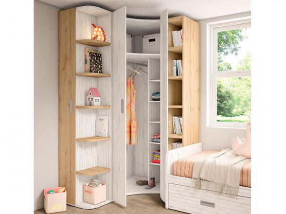 Dormitorio infantil, con cama nido, armario y zona de estudio.