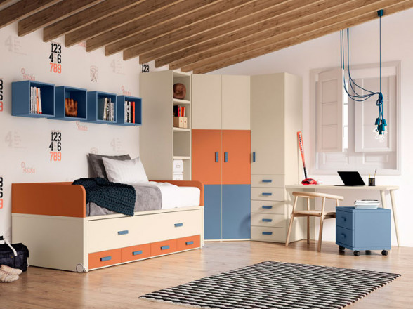 Escritorio barato para dormitorio juvenil  Muebles Valencia® Acabado A  Pine - Melamina Base4 Acabado B Serenity - Melamina Base4