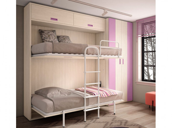 Escritorio plegable para dormitorio juvenil  Muebles Valencia® Acabado A  Fresno - Melamina Base4 Acabado B Cacao - Melamina Base4