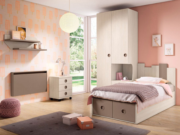 Escritorio plegable para dormitorio juvenil | Muebles Valencia® Acabado A  Fresno - Melamina Base4 Acabado B Cacao - Melamina Base4