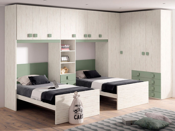 Dormitorio juvenil con dos camas y armarios en Móstoles (Madrid)