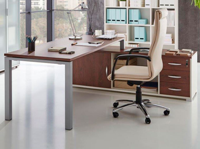 Mesa de oficina PORTICO, fondo 80 cm, tablero blanco/olmo, estructura  metálica