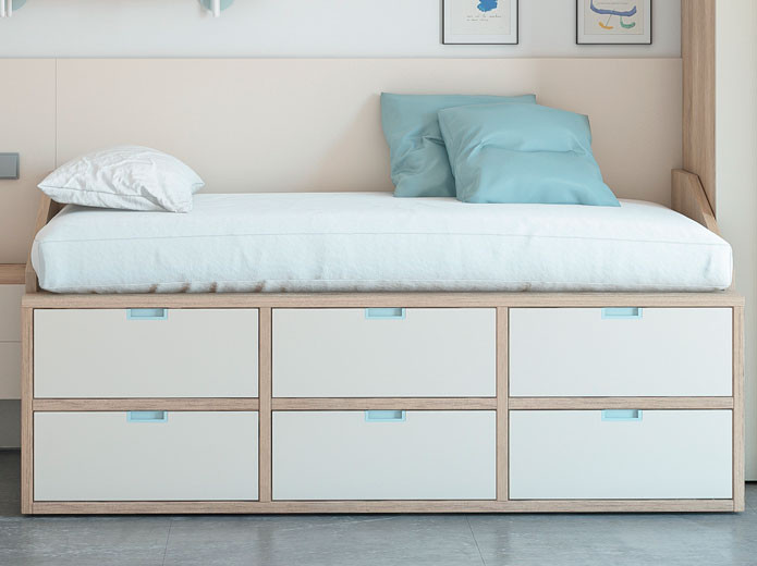 Cama compacta con cajones para jóvenes | Muebles Valencia® Acabado B Arena  - Lisos JJP Vita Acabado A Maya - Veta JJP Vita