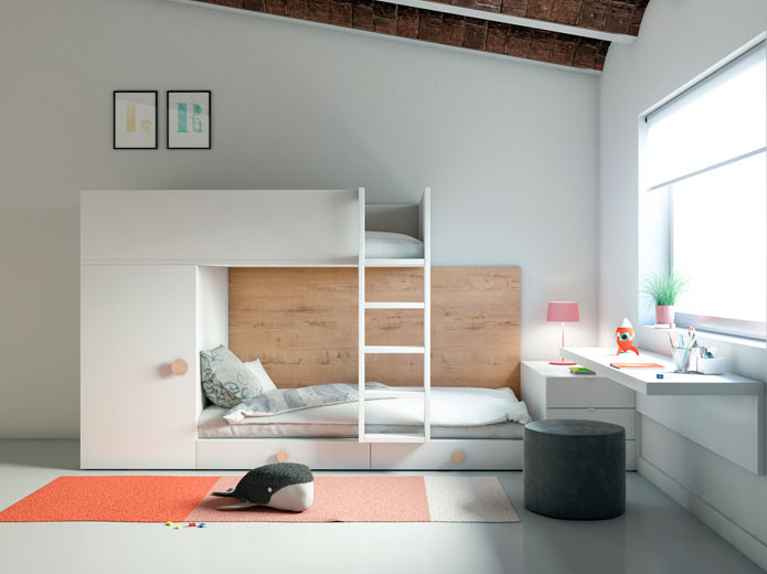 Litera tren barata para dormitorio juvenil  Muebles Valencia® Acabado B  Blanco - Lisos JJP Vita Acabado A Forest - Veta JJP Vita