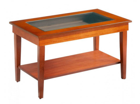 Mesa de centro elevable de madera y cristal