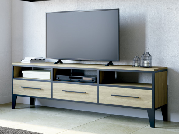 Mueble de TV de forja y madera en Madrid