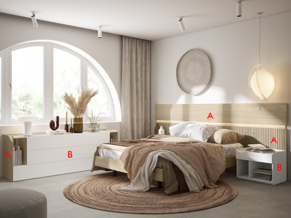 Cabecero, mesitas y cómodas para dormitorio moderno en Madrid