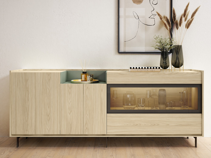 Vitrina de madera y cristal en Madrid  Muebles Valencia® Acabado A Tabak -  Torga Nativ Acabado B Grafeno - Torga Nativ