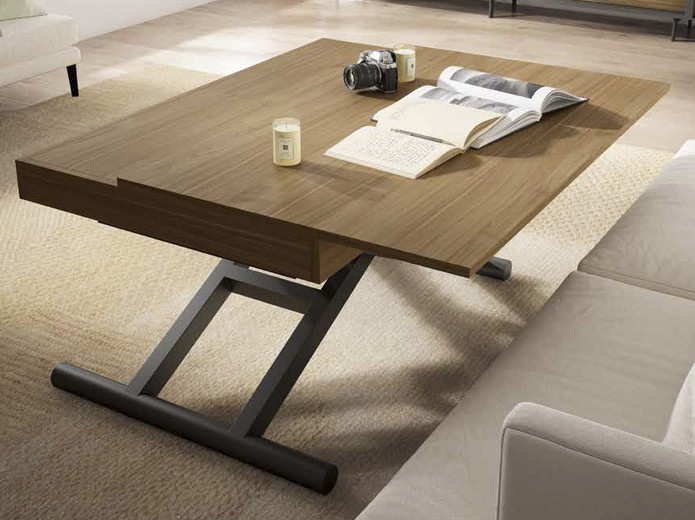 Mesa centro convertible en mesa comedor rectangular color madera