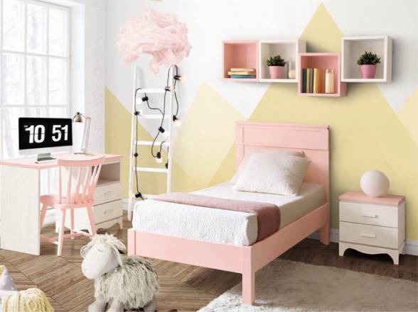 Cama infantil rosa con mesita - Tienda de muebles en Madrid