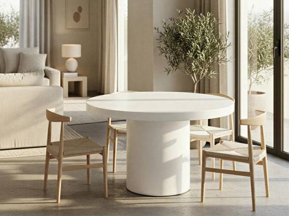 Mesas redondas fijas microcemento