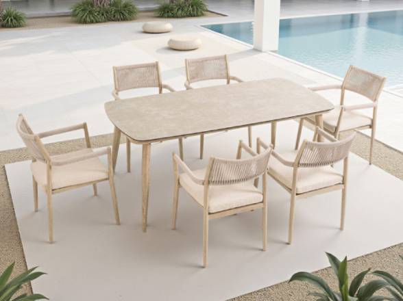 mesa y sillas de jardin aluminio efecto madera