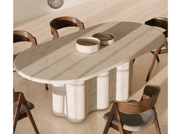 Mesa comedor 220 cemento mármol travertino