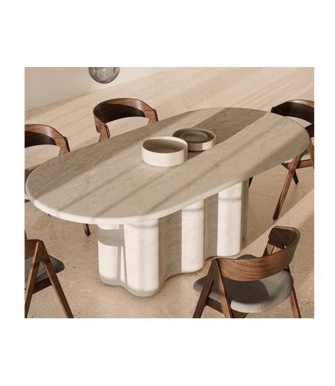 Mesa comedor 220 cemento mármol travertino