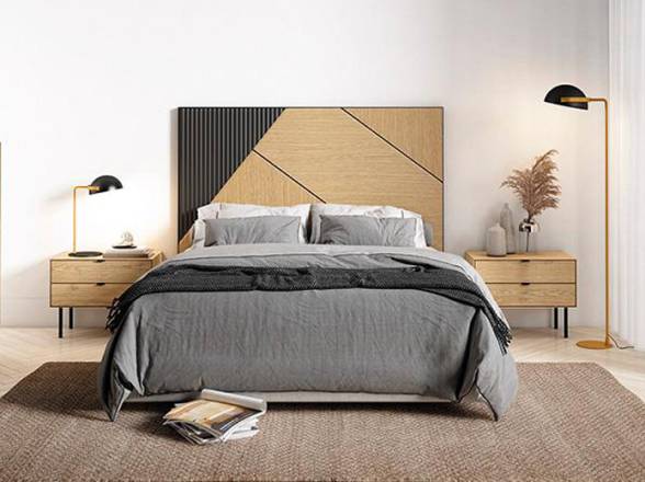 Cabeceros de cama de 150 cm color roble con detalle en negro - Cabeceros modernos