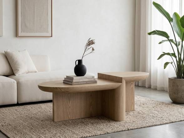 Mesa de centro roble 2 piezas doble altura