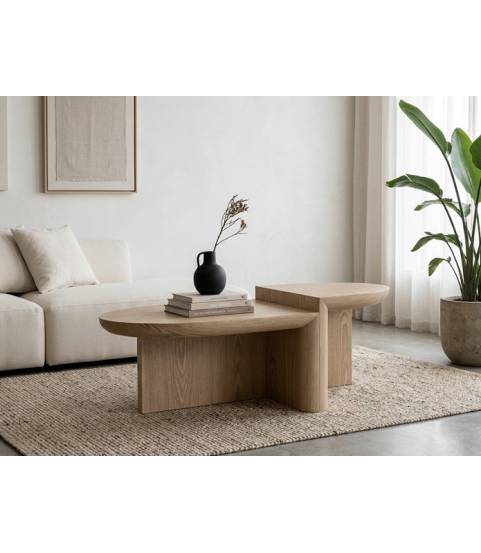 Mesa de centro roble 2 piezas doble altura