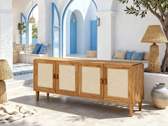 Mueble tv  150 cm natural y ratan