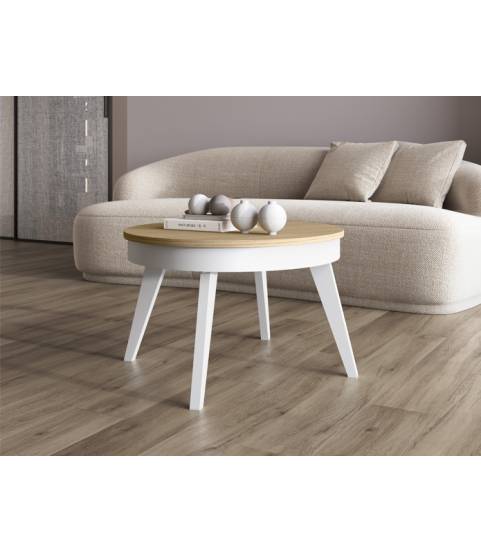Mesa de centro elevable patas metálicas blancas