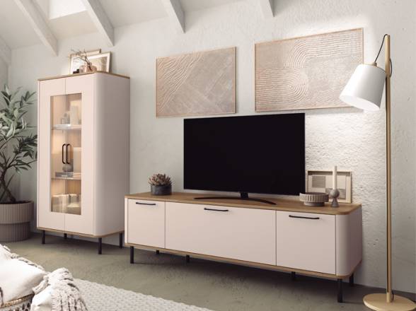 Mueble para el salón con bajo y vitrina modernos - Tienda de muebles en Móstoles ( Madrid )