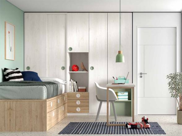 Habitación juvenil con armario gran capacidad