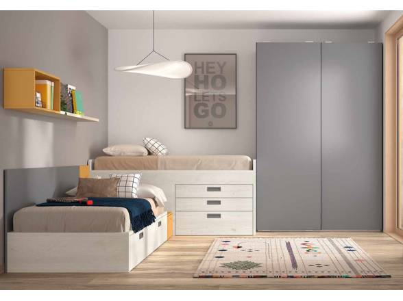 Dormitorio juvenil con camas en L