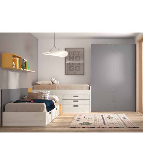 Dormitorio juvenil con camas en L