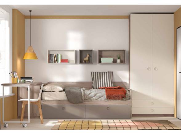 Dormitorio juvenil con mesa giratoria