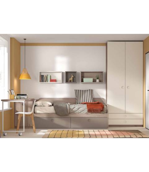 Dormitorio juvenil con mesa giratoria