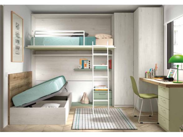 Habitación juvenil con canapé apertura lateral.