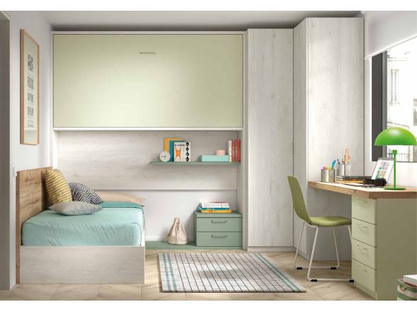Habitación juvenil con litera alta abatible
