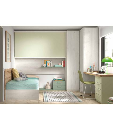 Habitación juvenil con litera alta abatible