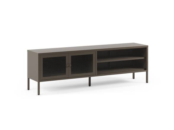 Mueble bajo tv metálico puertas y huecos color Moca