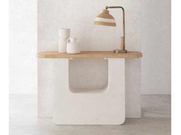 Consola cemento blanco y sobre de madera
