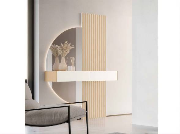 Mueble recibidor moderno con espejo semicírculo