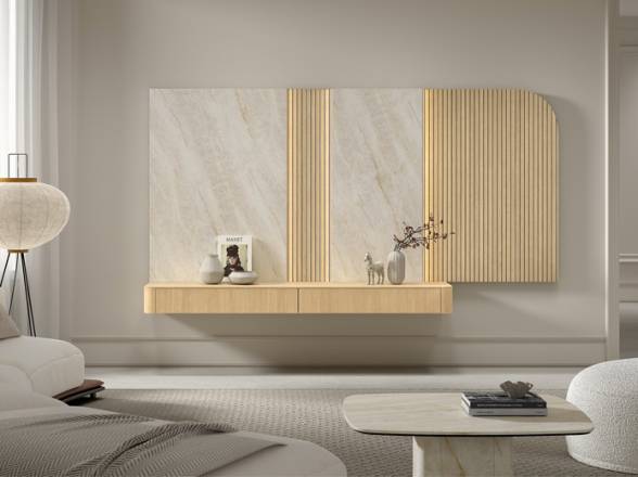 Mueble tv suspendido con panel B015 Kazzano colección Boll