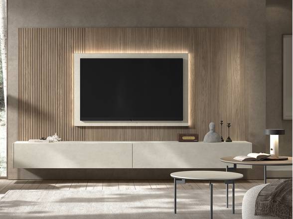 Salón moderno suspendido con panel tv - Boll Kazzano