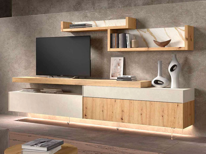 Mueble de TV Moderno en Madrid | Muebles Valencia® Acabado A Roble Artesano  Royal Kazzano Acabado B Franjas Madera Royal Kazzano