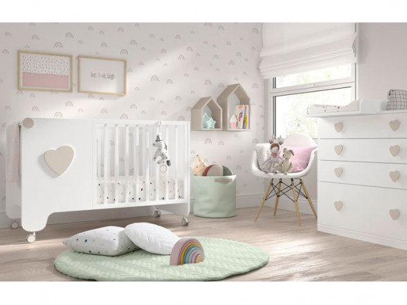 Cuna infantil con ruedas en Madrid  Muebles Valencia® Acabado A Luna -  RosMini Laca Acabado B Caliza - RosMini Laca