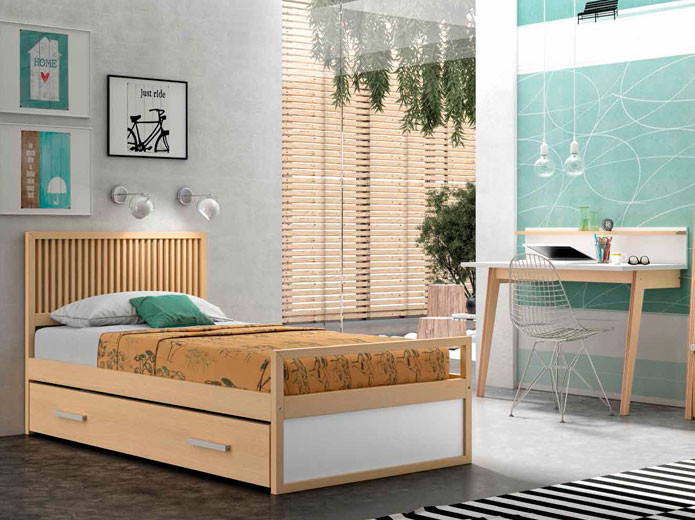 Cama Juvenil Moderna en Madrid | Muebles Valencia® Acabado A Haya Natural  Artemader Acabado B Blanco Artemader